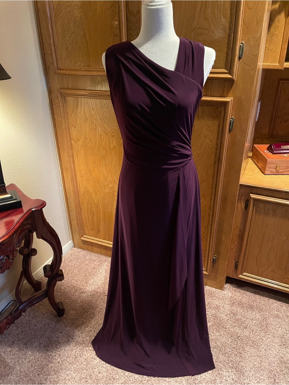 Alex Marie Sleeveless Draped Maxi Dress in Deep Plum
